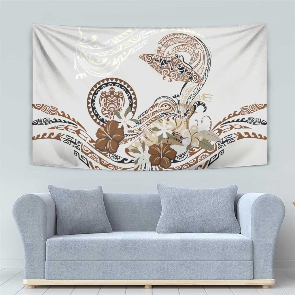 Polynesian Manta Ray Tapestry Beige Floral Turtle Tattoo - Polynesian Pride