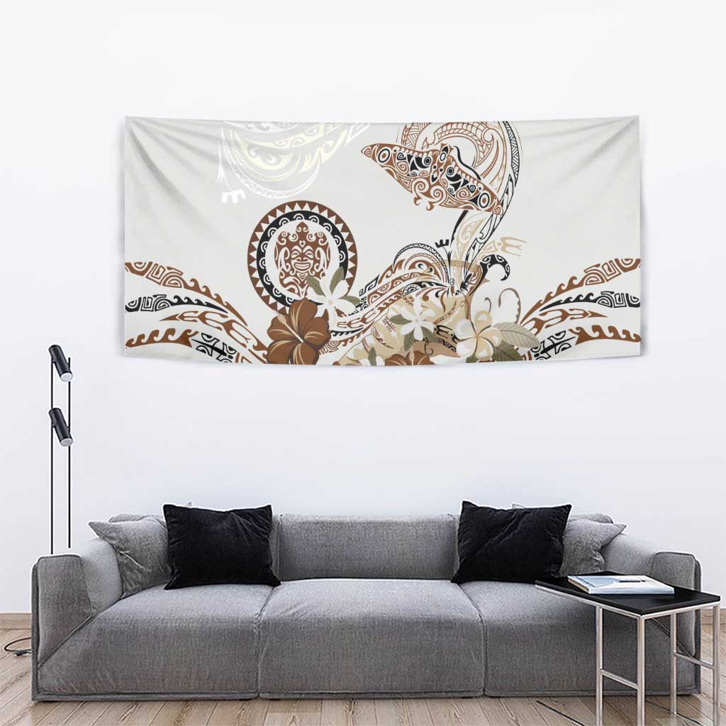 Polynesian Manta Ray Tapestry Beige Floral Turtle Tattoo - Polynesian Pride