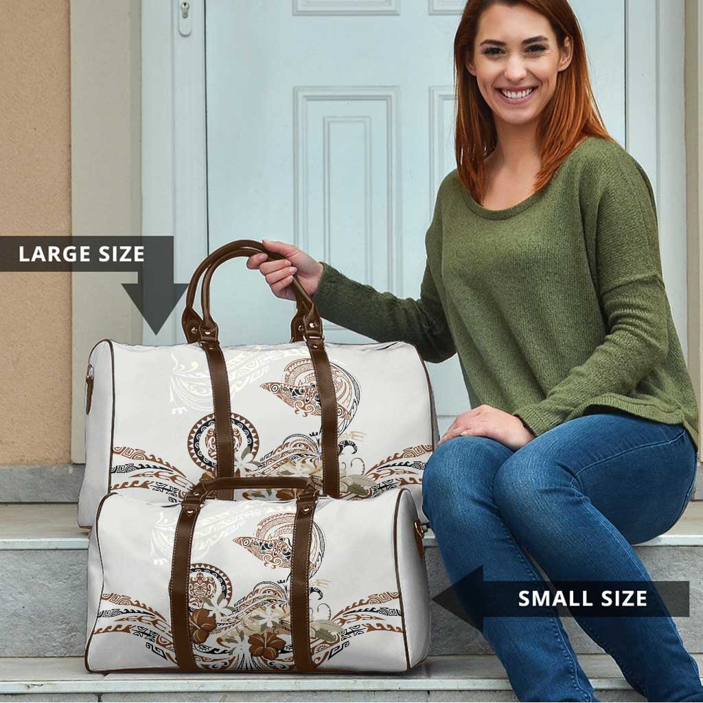 Polynesian Manta Ray Travel Bag Beige Floral Turtle Tattoo - Polynesian Pride