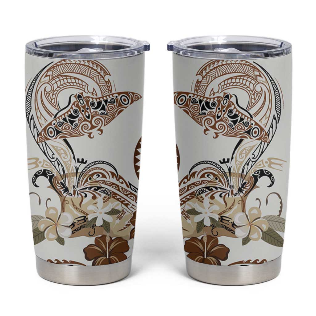 Polynesian Manta Ray Tumbler Cup Beige Floral Turtle Tattoo LT9 Beige - Polynesian Pride
