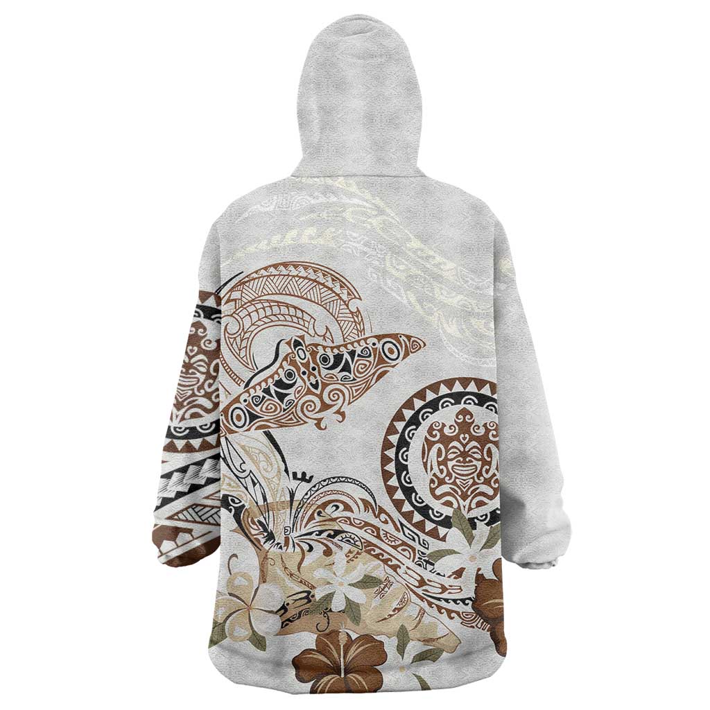 Polynesian Manta Ray Wearable Blanket Hoodie Beige Floral Turtle Tattoo LT9 - Polynesian Pride