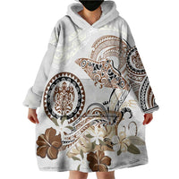Polynesian Manta Ray Wearable Blanket Hoodie Beige Floral Turtle Tattoo LT9 - Polynesian Pride