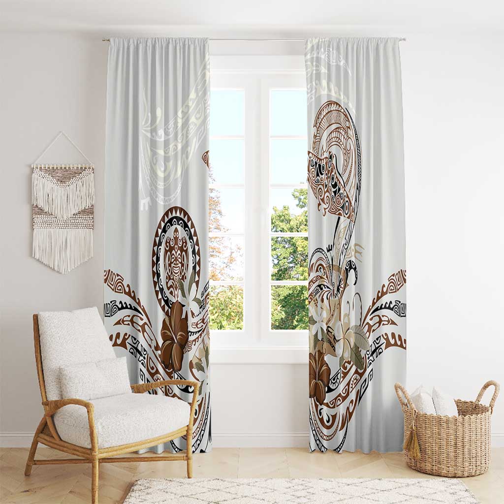 Polynesian Manta Ray Window Curtain Beige Floral Turtle Tattoo - Polynesian Pride