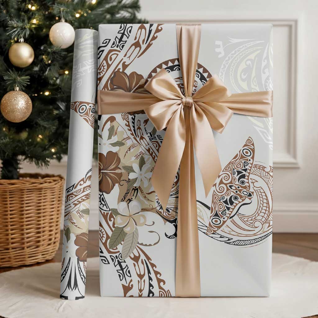 Polynesian Manta Ray Wrapping Paper Beige Floral Turtle Tattoo - Polynesian Pride