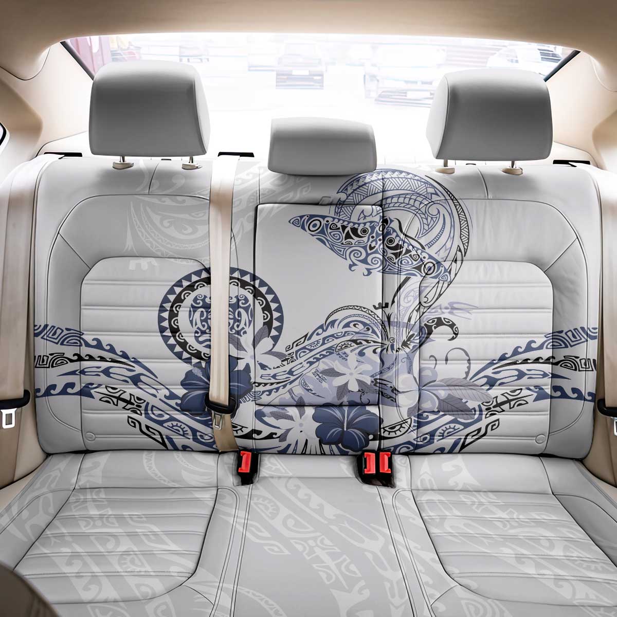 Polynesian Manta Ray Back Car Seat Cover Blue Floral Turtle Tattoo - Polynesian Pride