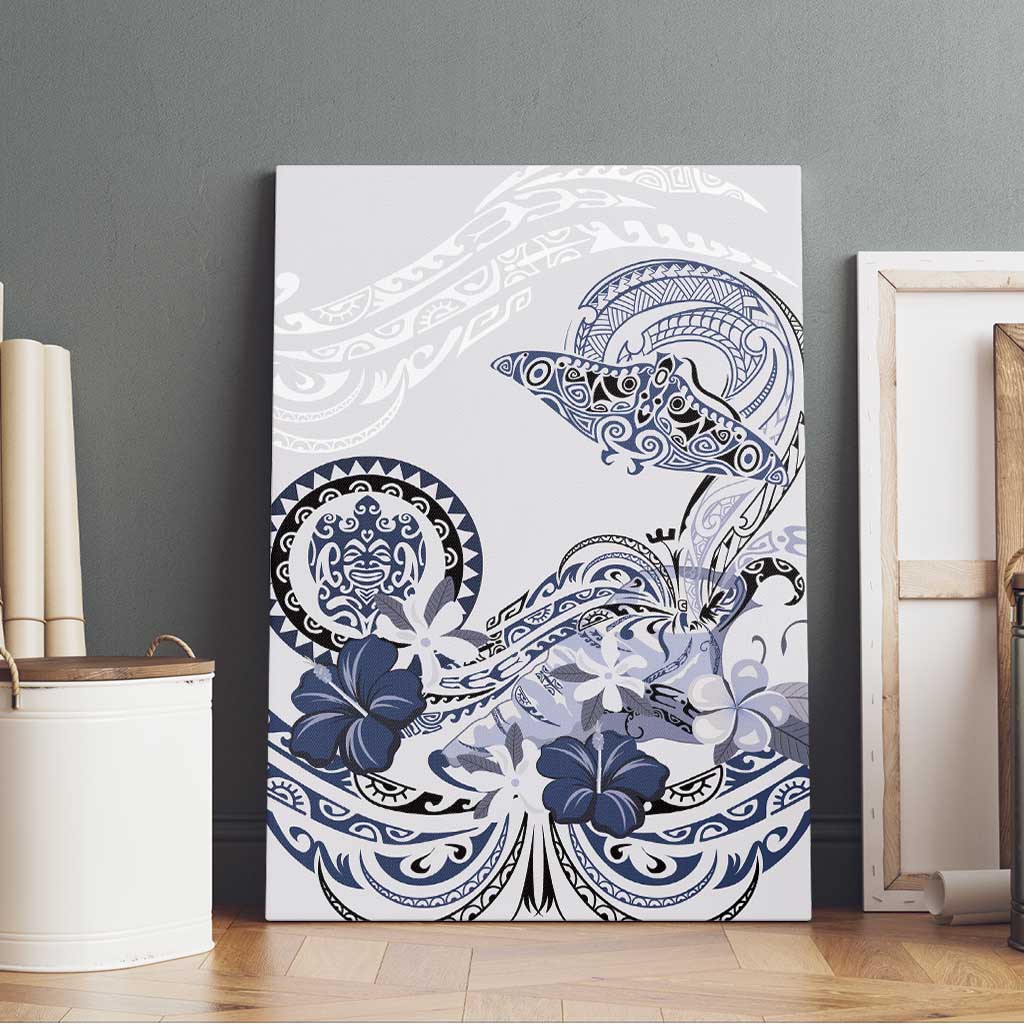 Polynesian Manta Ray Canvas Wall Art Blue Floral Turtle Tattoo - Polynesian Pride