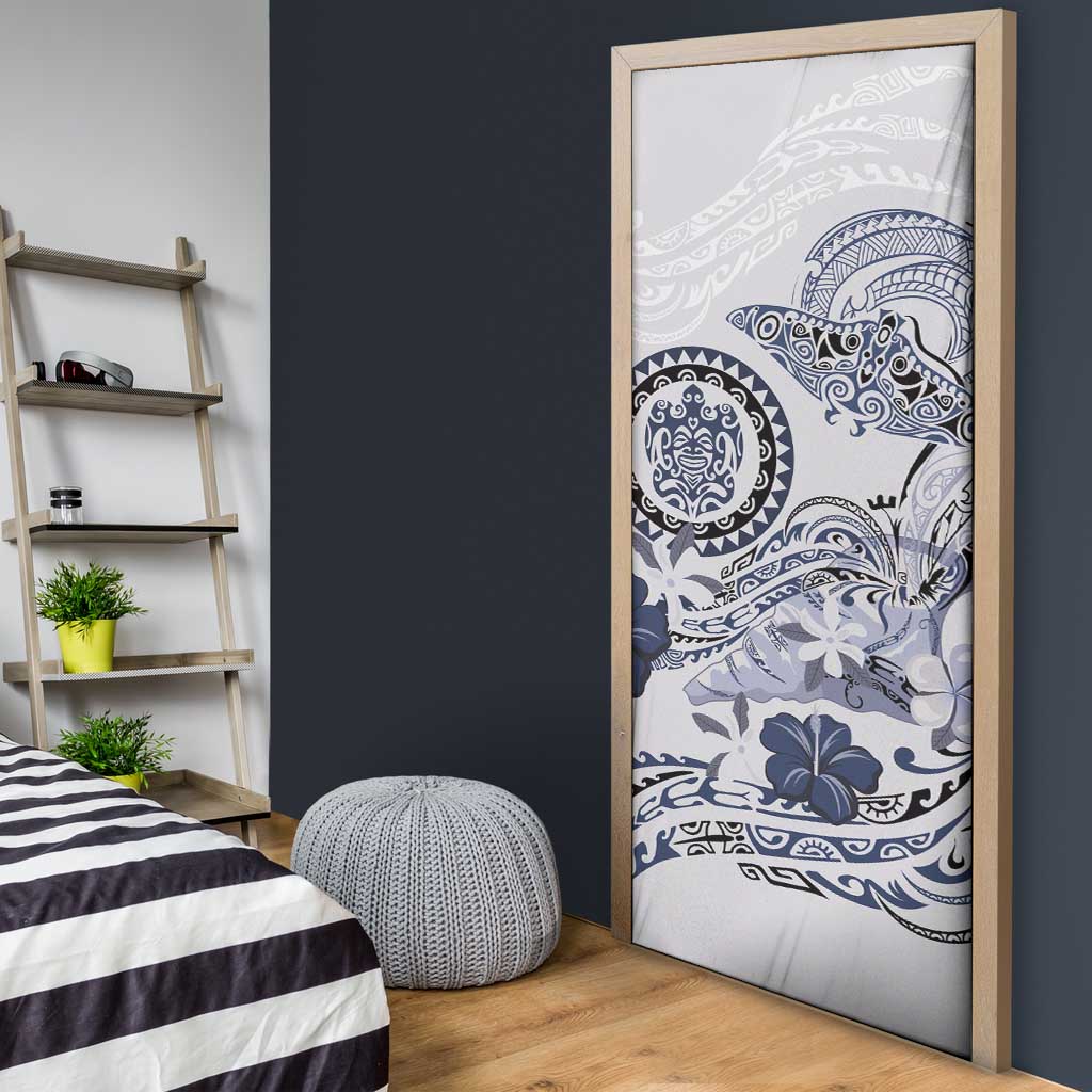 Polynesian Manta Ray Door Cover Blue Floral Turtle Tattoo - Polynesian Pride