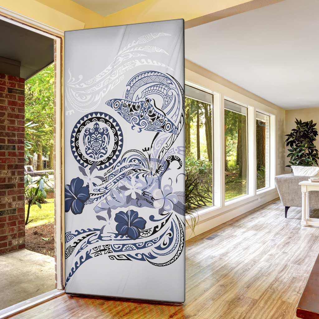 Polynesian Manta Ray Door Cover Blue Floral Turtle Tattoo - Polynesian Pride