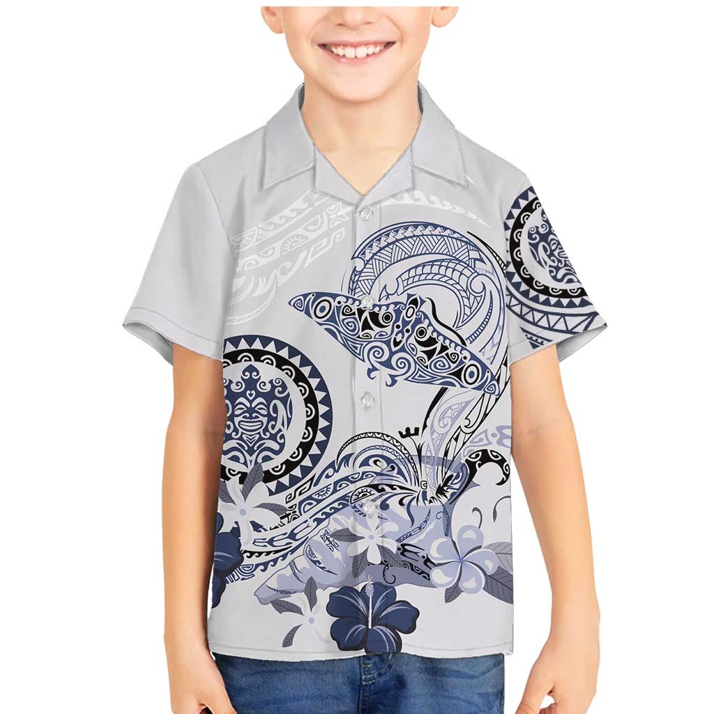 Polynesian Manta Ray Family Matching Mermaid Dress and Hawaiian Shirt Blue Floral Turtle Tattoo LT9 Son's Shirt Blue - Polynesian Pride