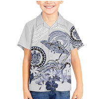 Polynesian Manta Ray Family Matching Mermaid Dress and Hawaiian Shirt Blue Floral Turtle Tattoo LT9 Son's Shirt Blue - Polynesian Pride