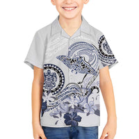 Polynesian Manta Ray Family Matching Off Shoulder Maxi Dress and Hawaiian Shirt Blue Floral Turtle Tattoo - Polynesian Pride