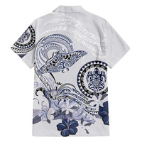 Polynesian Manta Ray Family Matching Off Shoulder Short Dress and Hawaiian Shirt Blue Floral Turtle Tattoo LT9 - Polynesian Pride