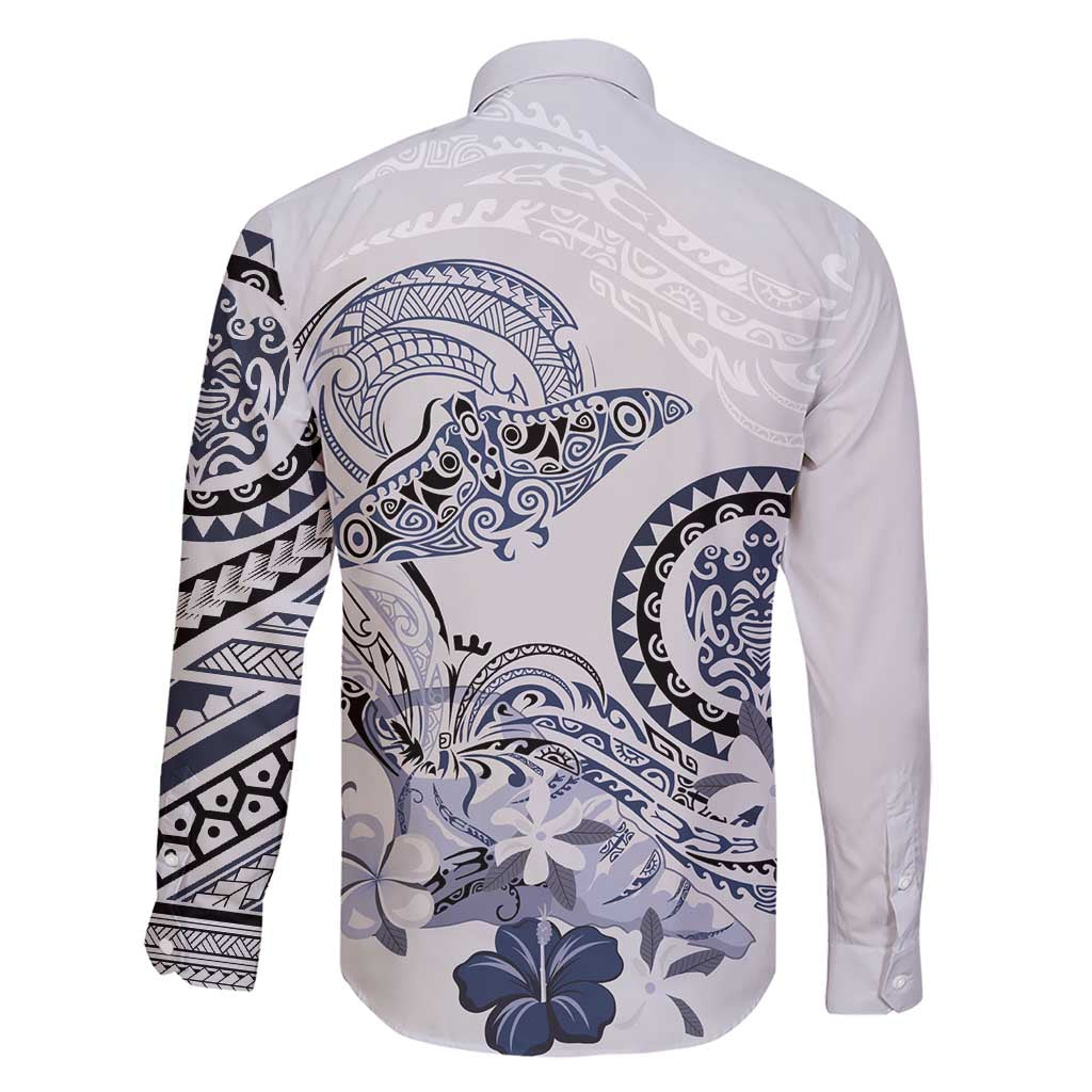Polynesian Manta Ray Family Matching Short Sleeve Bodycon Dress and Hawaiian Shirt Blue Floral Turtle Tattoo LT9 - Polynesian Pride