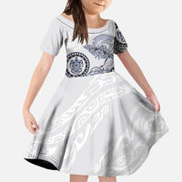 Polynesian Manta Ray Family Matching Tank Maxi Dress and Hawaiian Shirt Blue Floral Turtle Tattoo LT9 Daughter's Dress Blue - Polynesian Pride