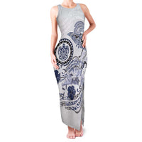 Polynesian Manta Ray Family Matching Tank Maxi Dress and Hawaiian Shirt Blue Floral Turtle Tattoo LT9 Mom's Dress Blue - Polynesian Pride