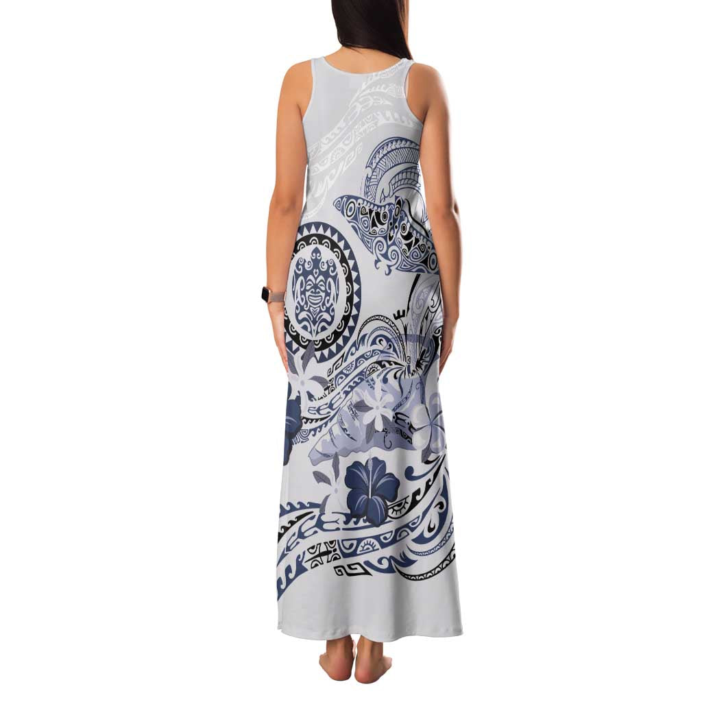 Polynesian Manta Ray Family Matching Tank Maxi Dress and Hawaiian Shirt Blue Floral Turtle Tattoo LT9 - Polynesian Pride