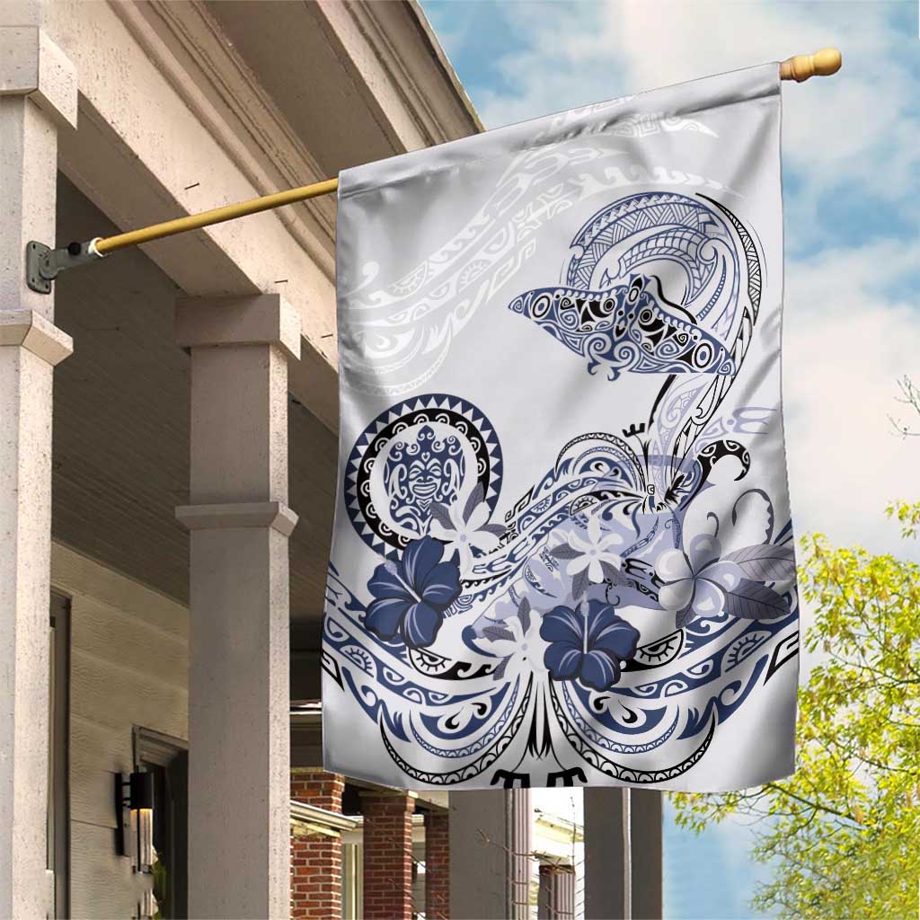 Polynesian Manta Ray Garden Flag Blue Floral Turtle Tattoo - Polynesian Pride