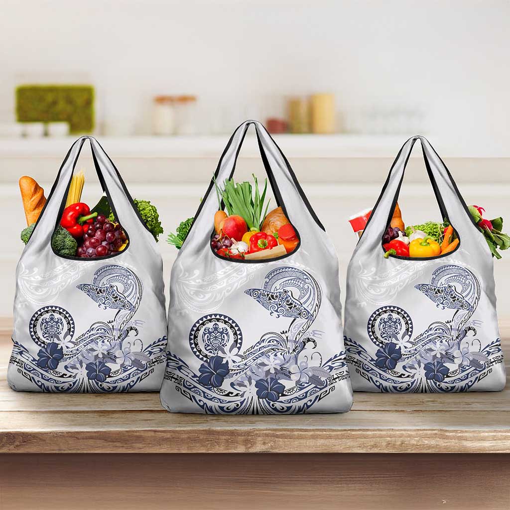 Polynesian Manta Ray Grocery Bag Blue Floral Turtle Tattoo - Polynesian Pride