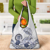 Polynesian Manta Ray Grocery Bag Blue Floral Turtle Tattoo - Polynesian Pride