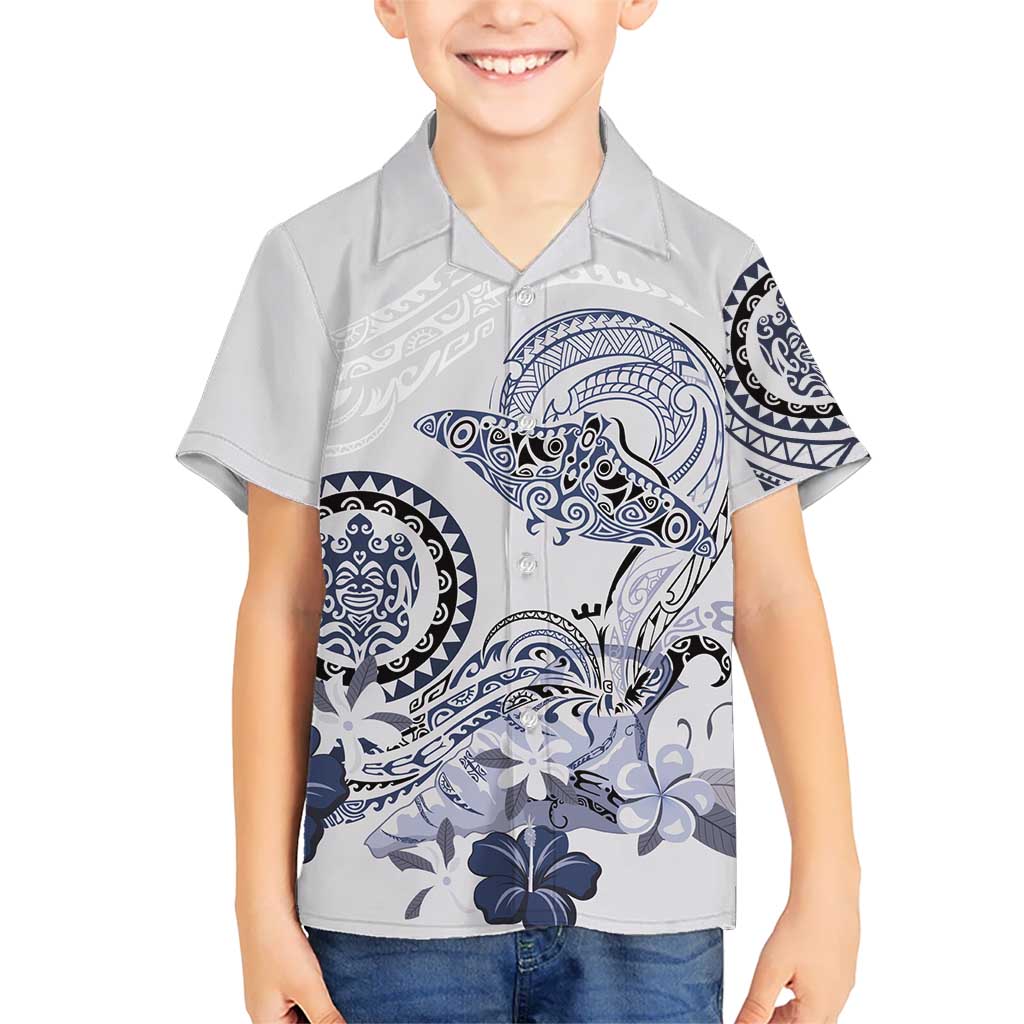 Polynesian Manta Ray Hawaiian Shirt Blue Floral Turtle Tattoo - Polynesian Pride