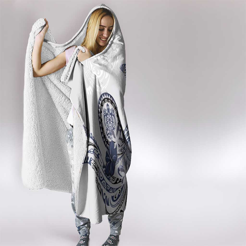 Polynesian Manta Ray Hooded Blanket Blue Floral Turtle Tattoo - Polynesian Pride