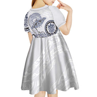 Polynesian Manta Ray Kid Short Sleeve Dress Blue Floral Turtle Tattoo - Polynesian Pride