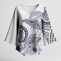 Polynesian Manta Ray Kimono Sleeve Blouse Blue Floral Turtle Tattoo - Polynesian Pride