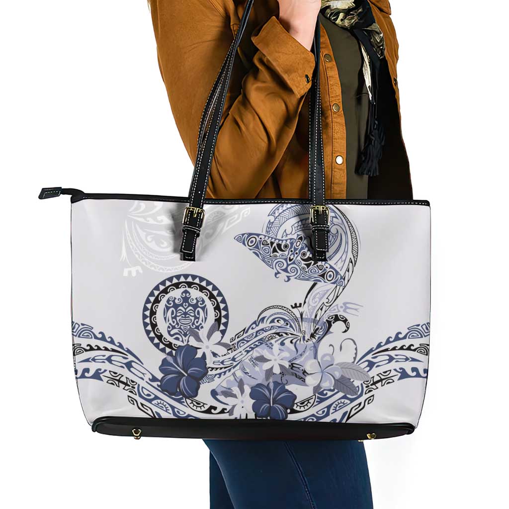 Polynesian Manta Ray Leather Tote Bag Blue Floral Turtle Tattoo - Polynesian Pride