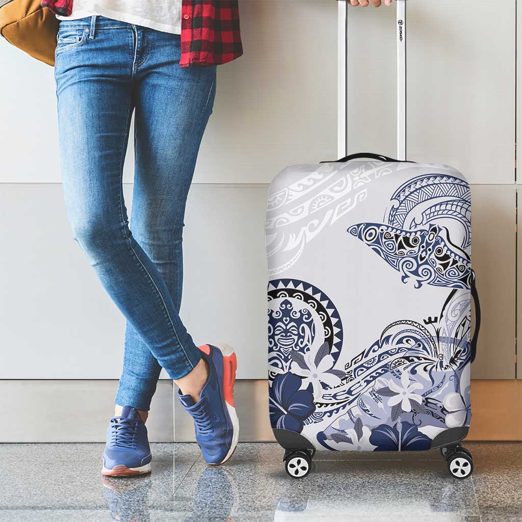 Polynesian Manta Ray Luggage Cover Blue Floral Turtle Tattoo - Polynesian Pride
