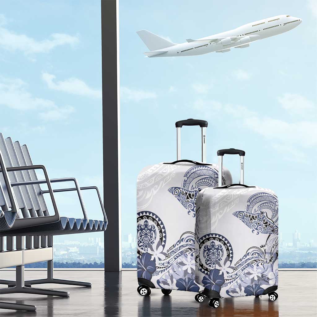 Polynesian Manta Ray Luggage Cover Blue Floral Turtle Tattoo - Polynesian Pride