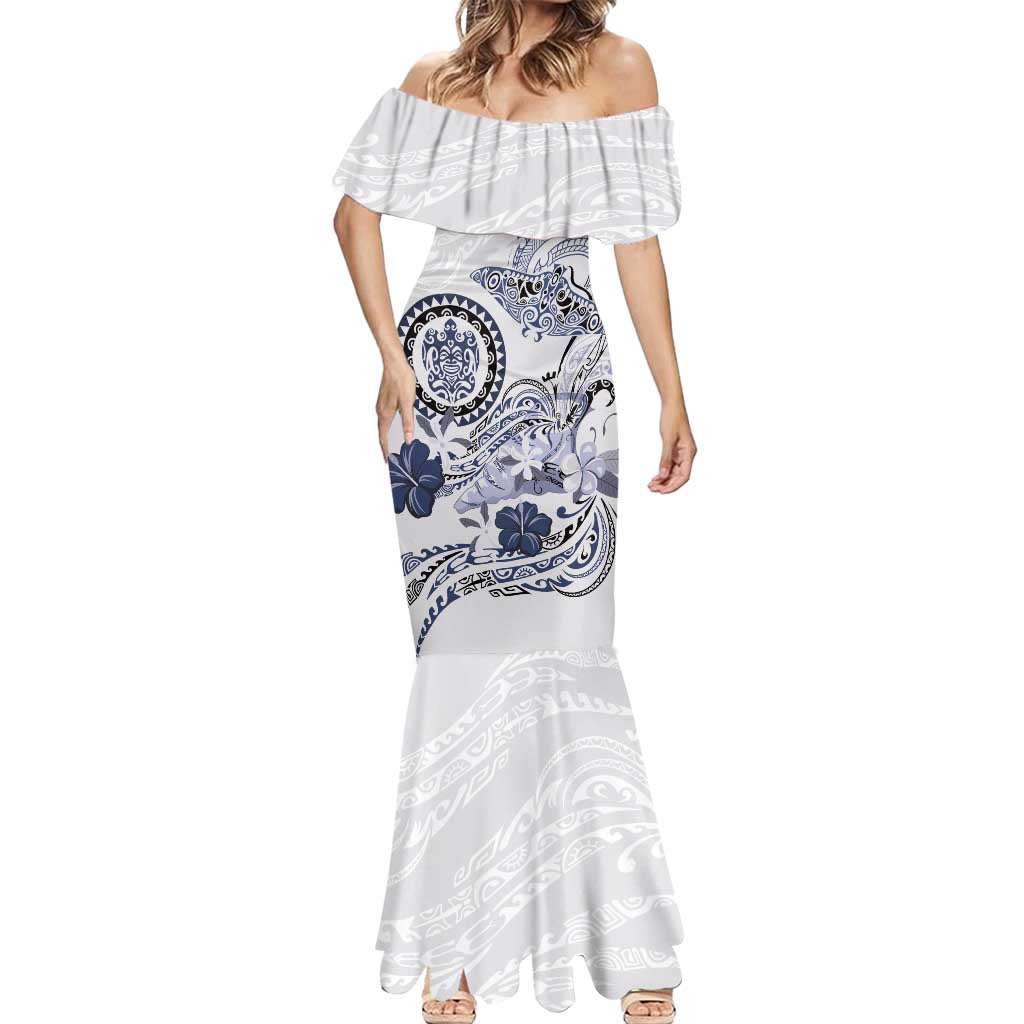 Polynesian Manta Ray Mermaid Dress Blue Floral Turtle Tattoo - Polynesian Pride
