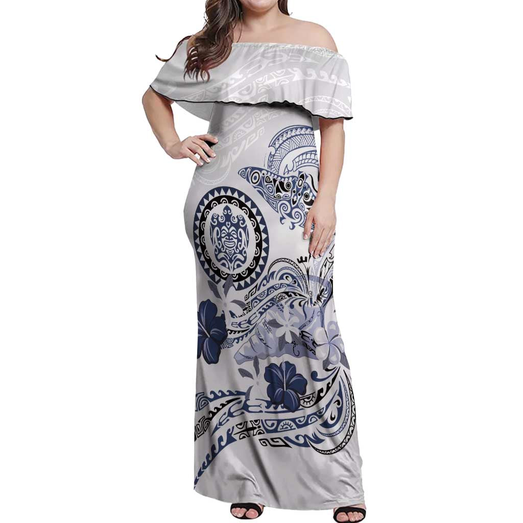 Polynesian Manta Ray Off Shoulder Maxi Dress Blue Floral Turtle Tattoo LT9 Women Blue - Polynesian Pride