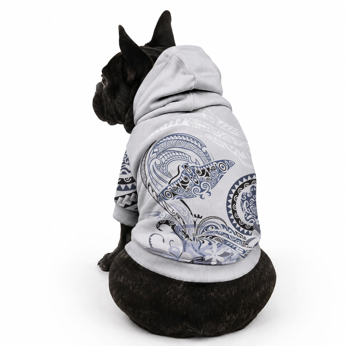 Polynesian Manta Ray Pet Hoodie Blue Floral Turtle Tattoo LT9 - Polynesian Pride