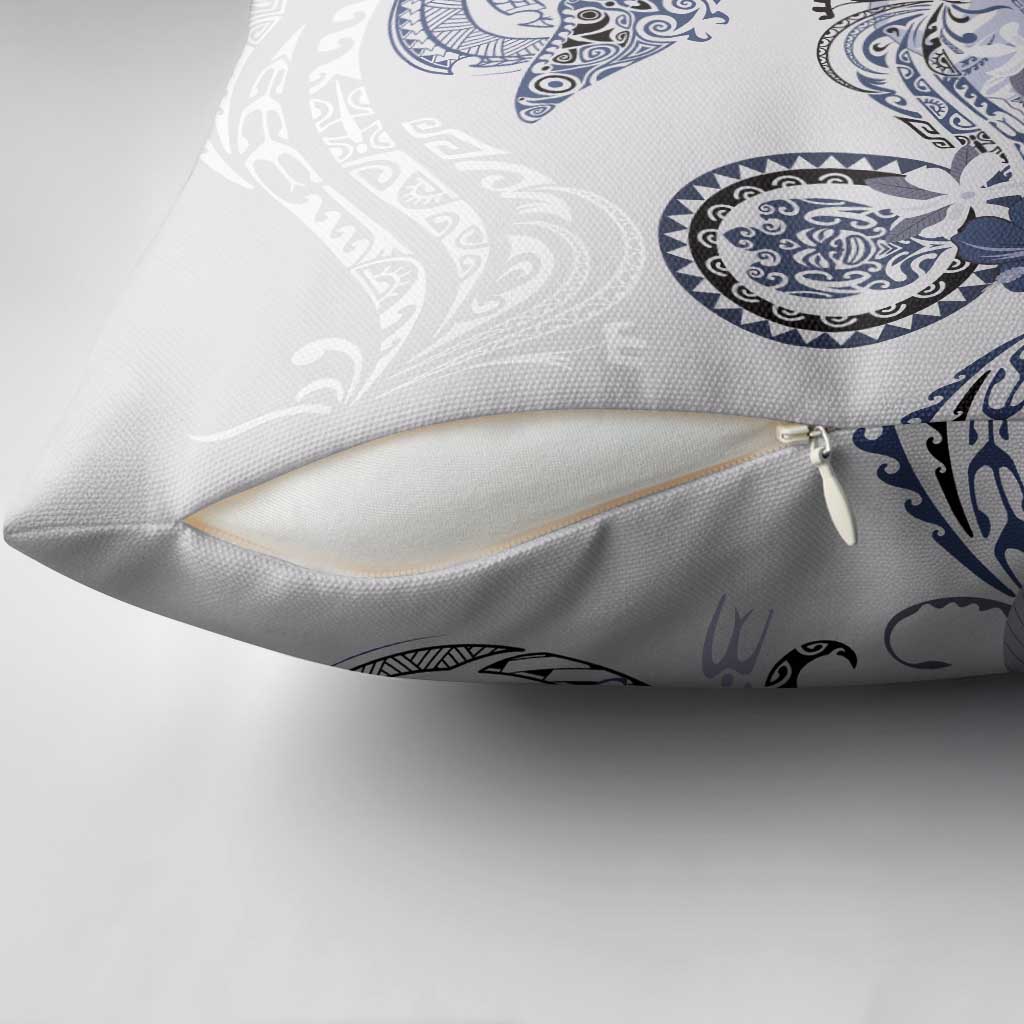 Polynesian Manta Ray Pillow Cover Blue Floral Turtle Tattoo - Polynesian Pride