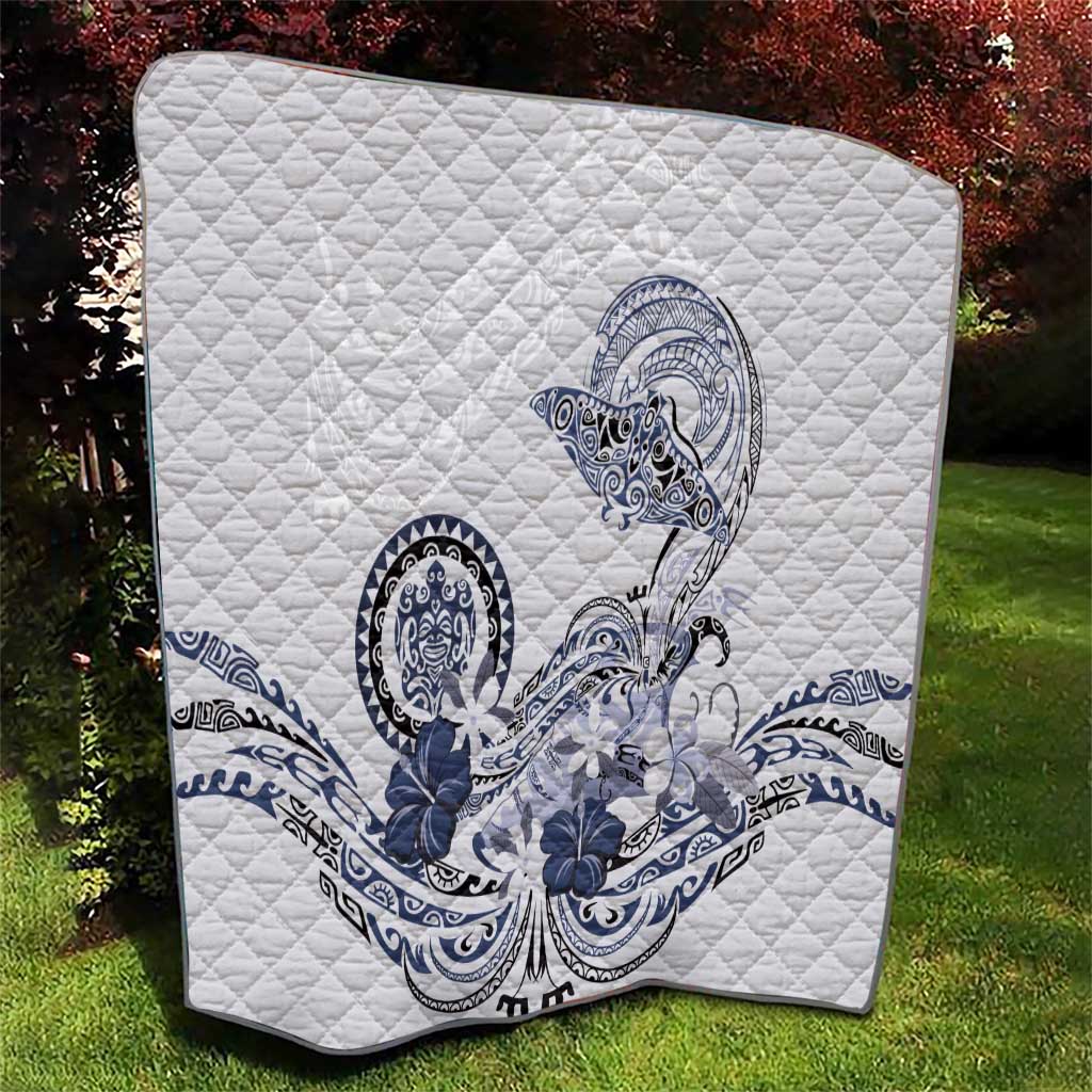 Polynesian Manta Ray Quilt Blue Floral Turtle Tattoo - Polynesian Pride