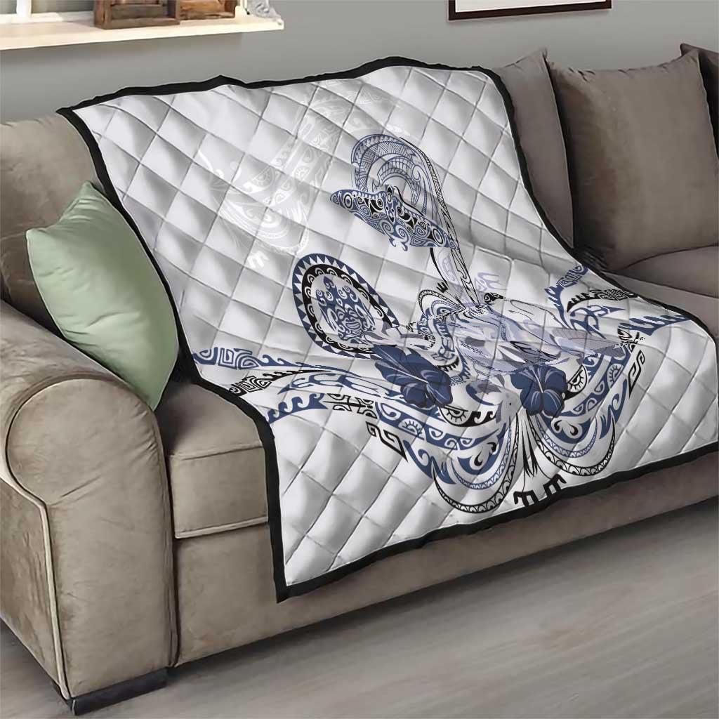 Polynesian Manta Ray Quilt Blue Floral Turtle Tattoo - Polynesian Pride