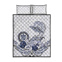 Polynesian Manta Ray Quilt Bed Set Blue Floral Turtle Tattoo - Polynesian Pride