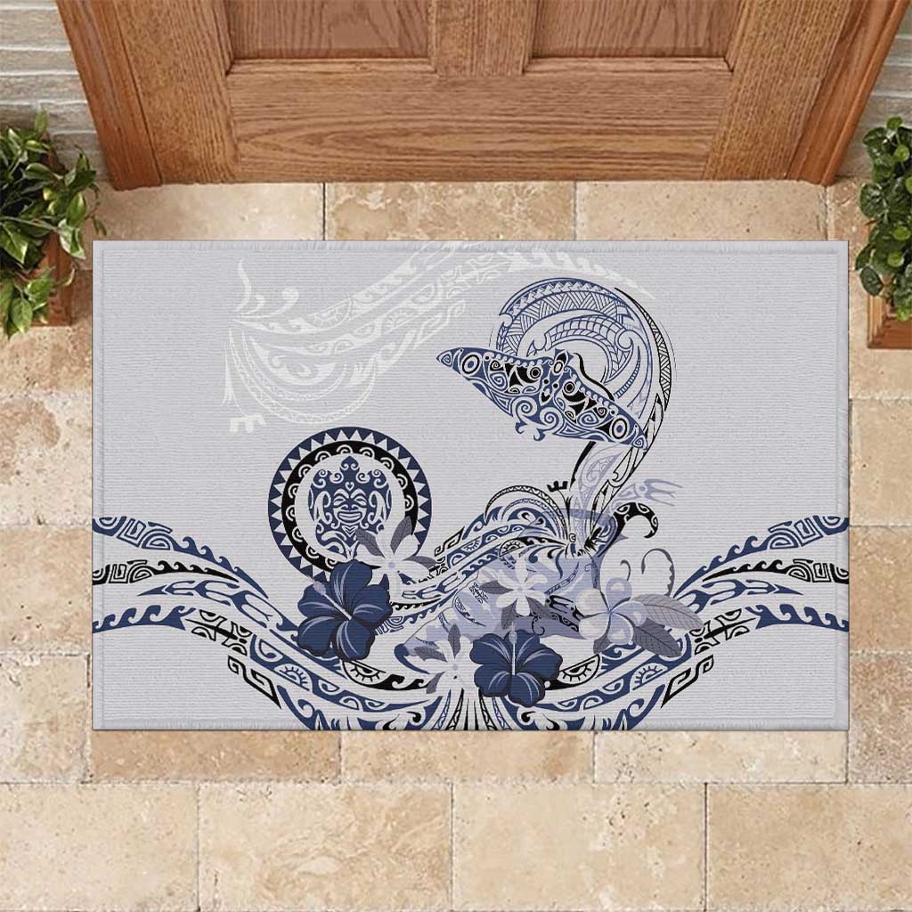 Polynesian Manta Ray Rubber Doormat Blue Floral Turtle Tattoo LT9 Blue - Polynesian Pride