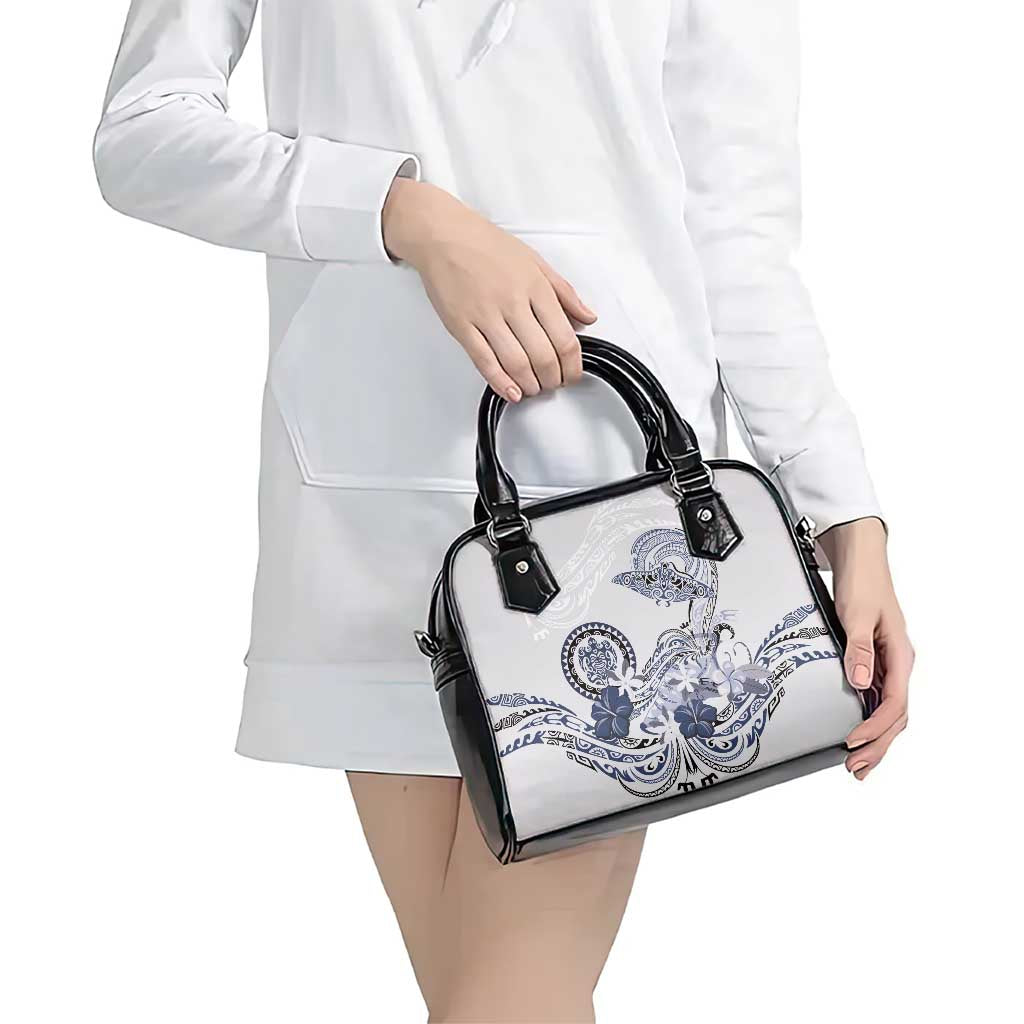 Polynesian Manta Ray Shoulder Handbag Blue Floral Turtle Tattoo - Polynesian Pride