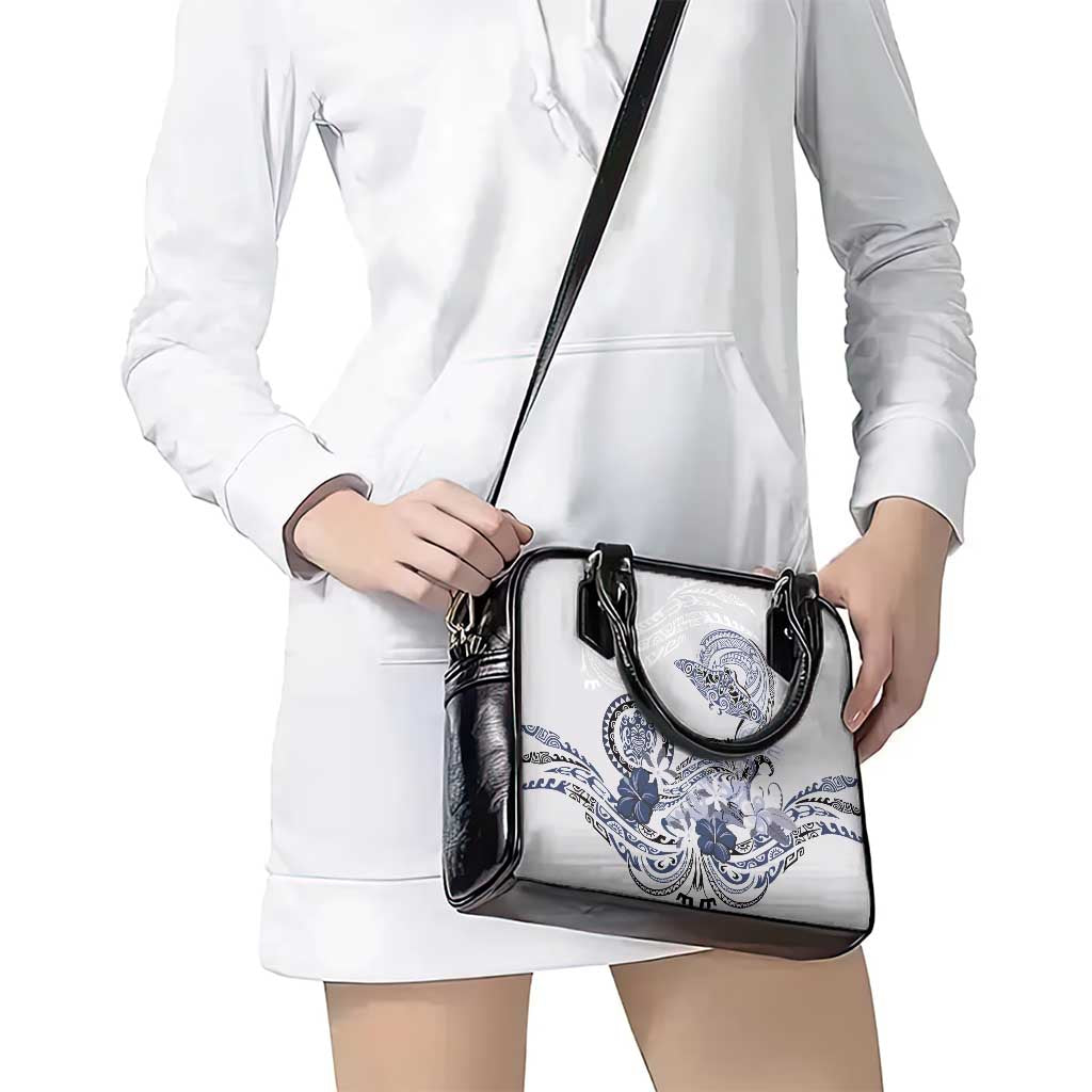 Polynesian Manta Ray Shoulder Handbag Blue Floral Turtle Tattoo - Polynesian Pride