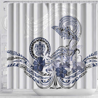 Polynesian Manta Ray Shower Curtain Blue Floral Turtle Tattoo - Polynesian Pride
