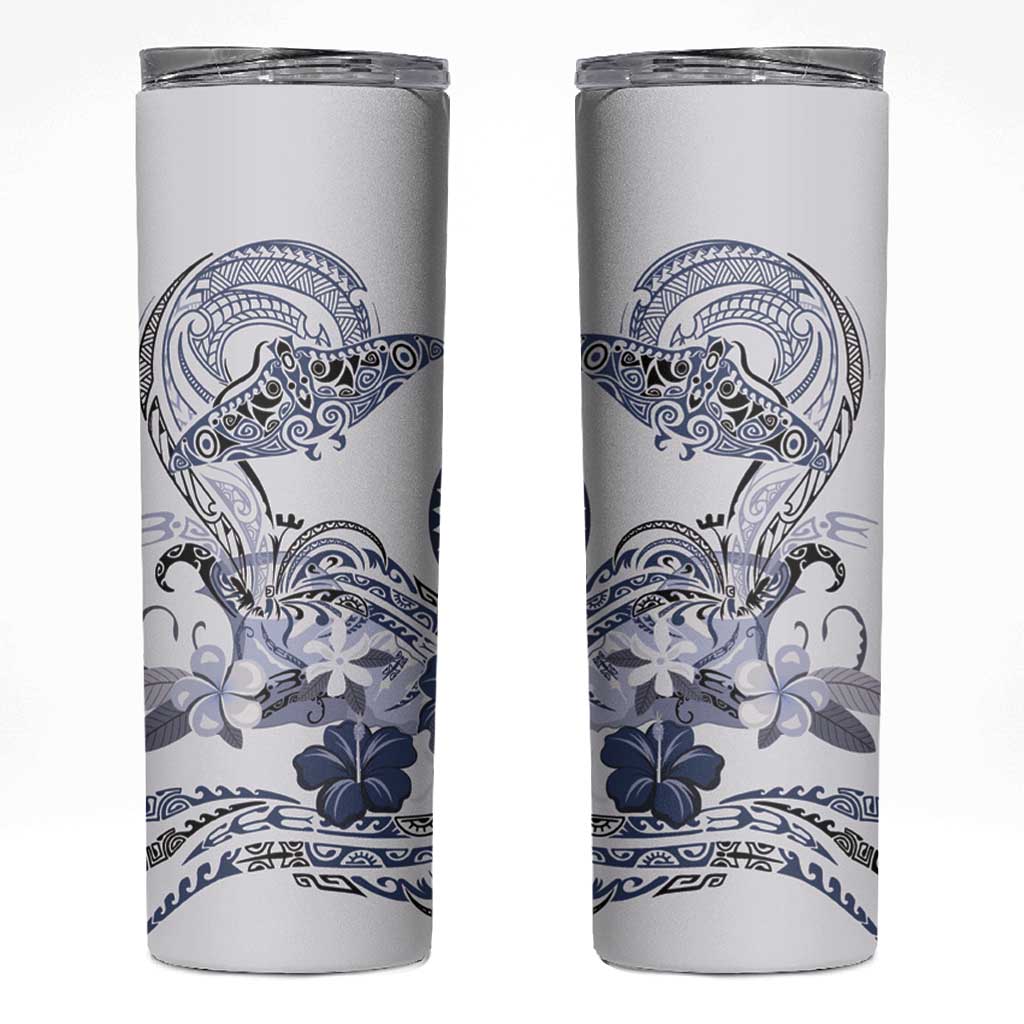 Polynesian Manta Ray Skinny Tumbler Blue Floral Turtle Tattoo LT9 Blue - Polynesian Pride