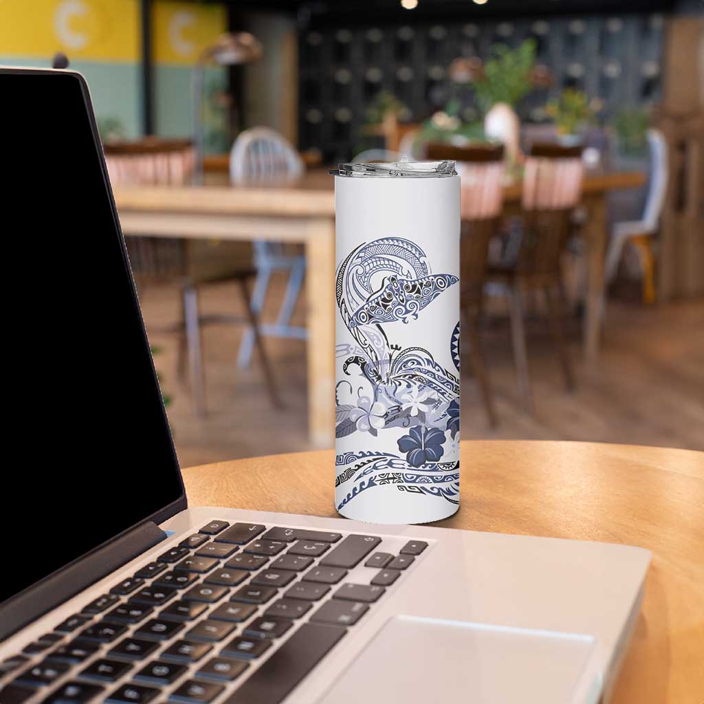 Polynesian Manta Ray Skinny Tumbler Blue Floral Turtle Tattoo - Polynesian Pride