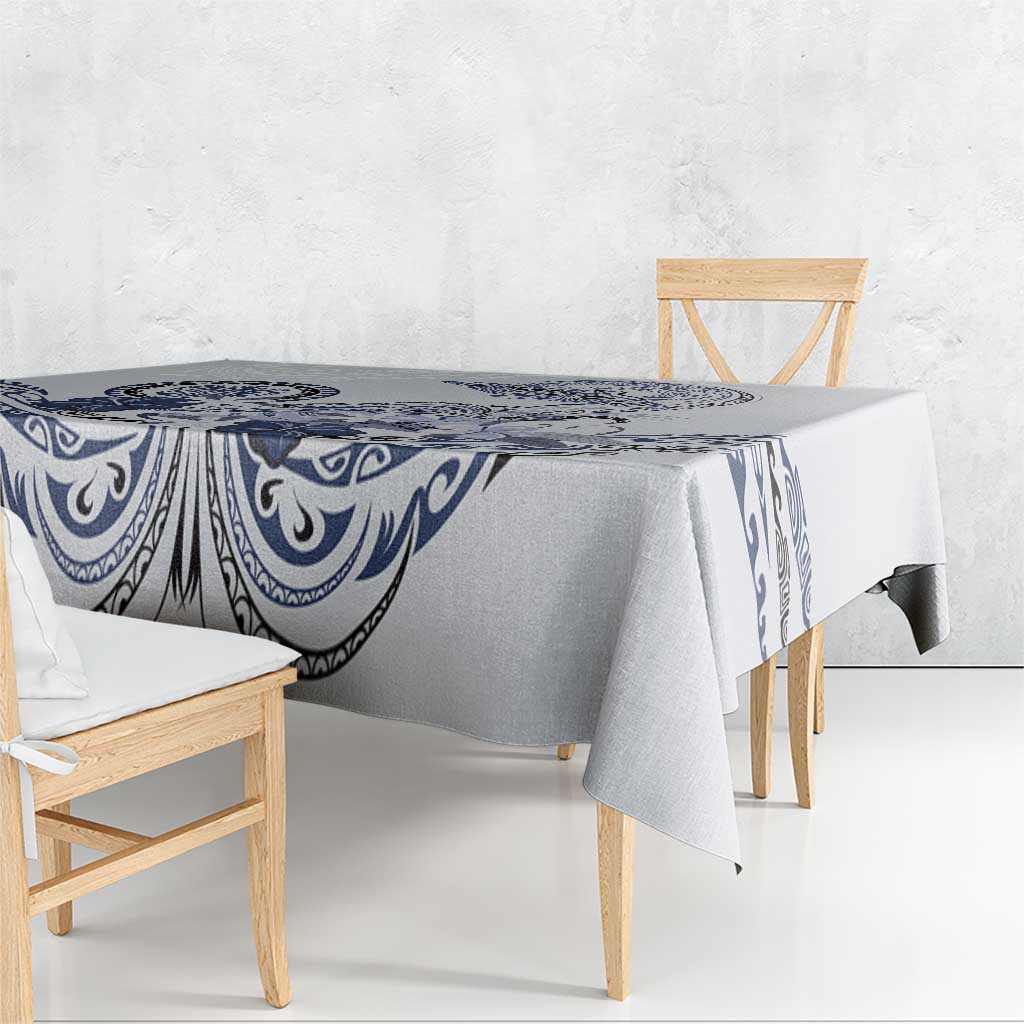 Polynesian Manta Ray Tablecloth Blue Floral Turtle Tattoo - Polynesian Pride