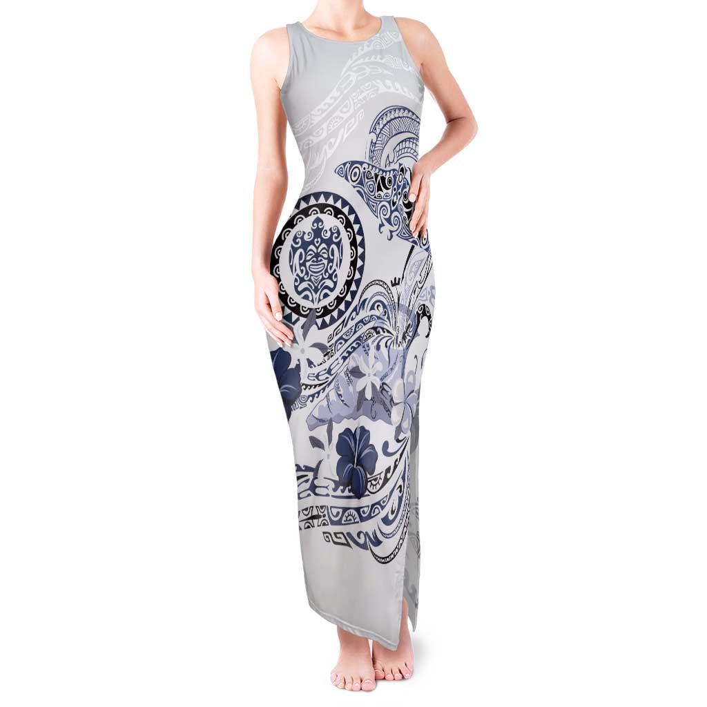 Polynesian Manta Ray Tank Maxi Dress Blue Floral Turtle Tattoo LT9 Women Blue - Polynesian Pride