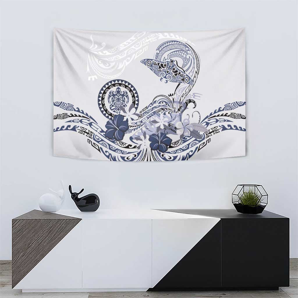 Polynesian Manta Ray Tapestry Blue Floral Turtle Tattoo - Polynesian Pride