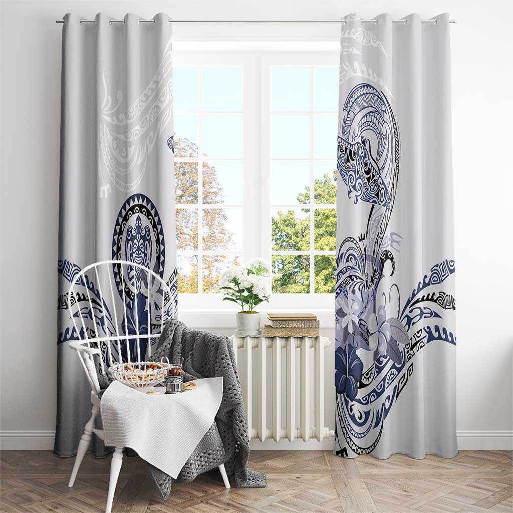 Polynesian Manta Ray Window Curtain Blue Floral Turtle Tattoo - Polynesian Pride