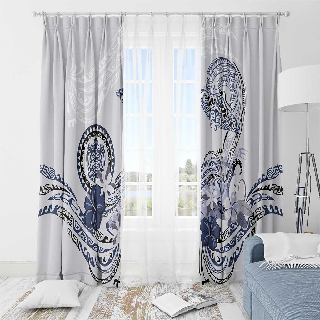 Polynesian Manta Ray Window Curtain Blue Floral Turtle Tattoo - Polynesian Pride