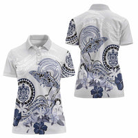Polynesian Manta Ray Women Polo Shirt Blue Floral Turtle Tattoo LT9 - Polynesian Pride
