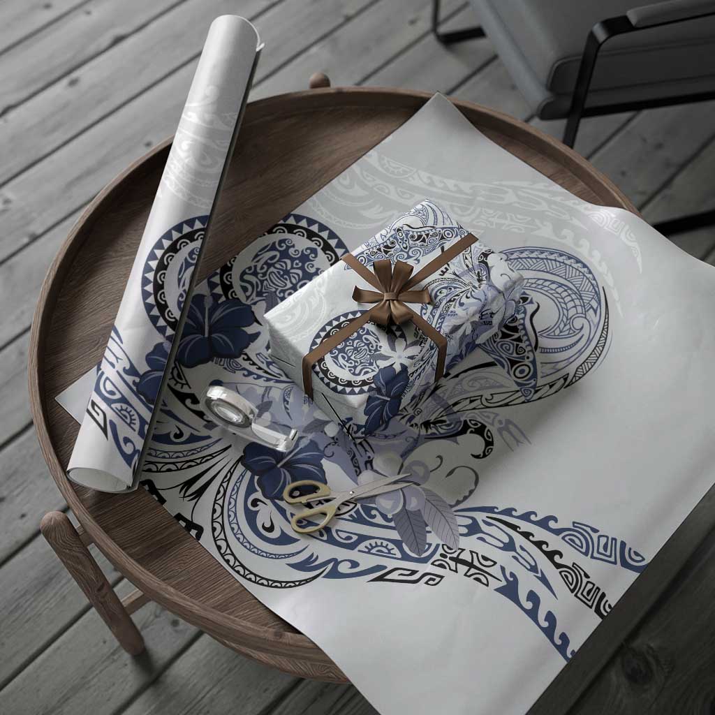 Polynesian Manta Ray Wrapping Paper Blue Floral Turtle Tattoo - Polynesian Pride